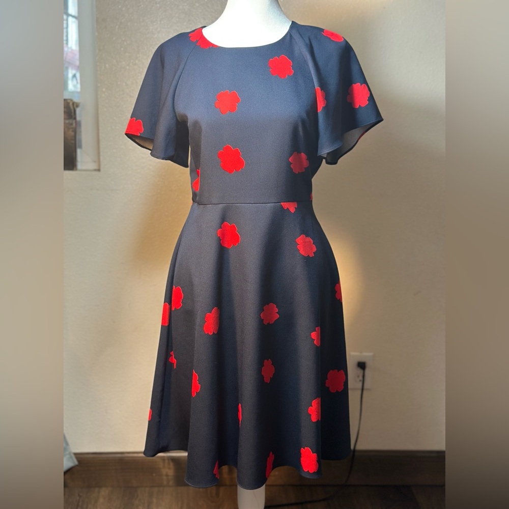 Banana republic navy blue w/ red floral print cute sleeves and flowy Flow size0 - Picture 8 of 16